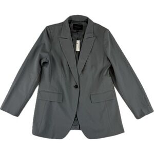 BANANA REPUBLIC Gray Blazer Jacket Size 14 Single‎ Button Padded Shoulders NWT